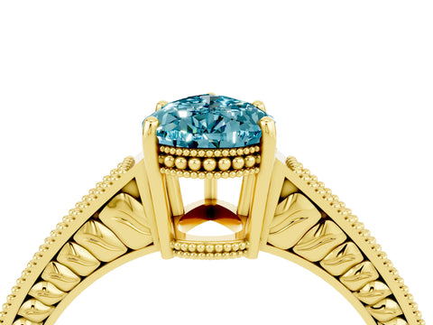 Yellow gold Pear Cut Blue Topaz Engagement Ring with Milgrain Channel Set Band and Prong Setting_4