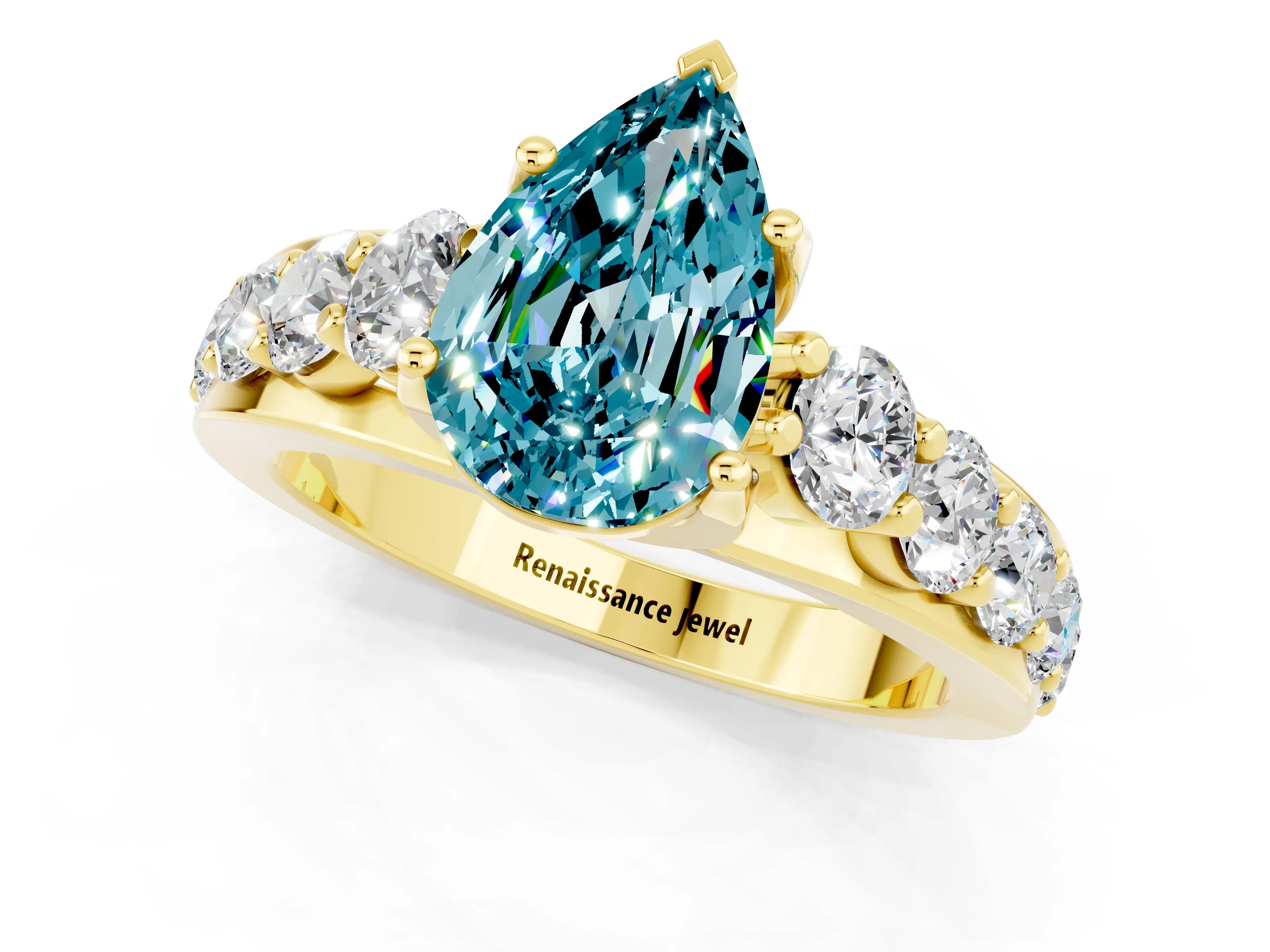 Yellow gold Pear Cut Blue Topaz Engagement Ring with Pavé Band and Four-Prong Setting_1
