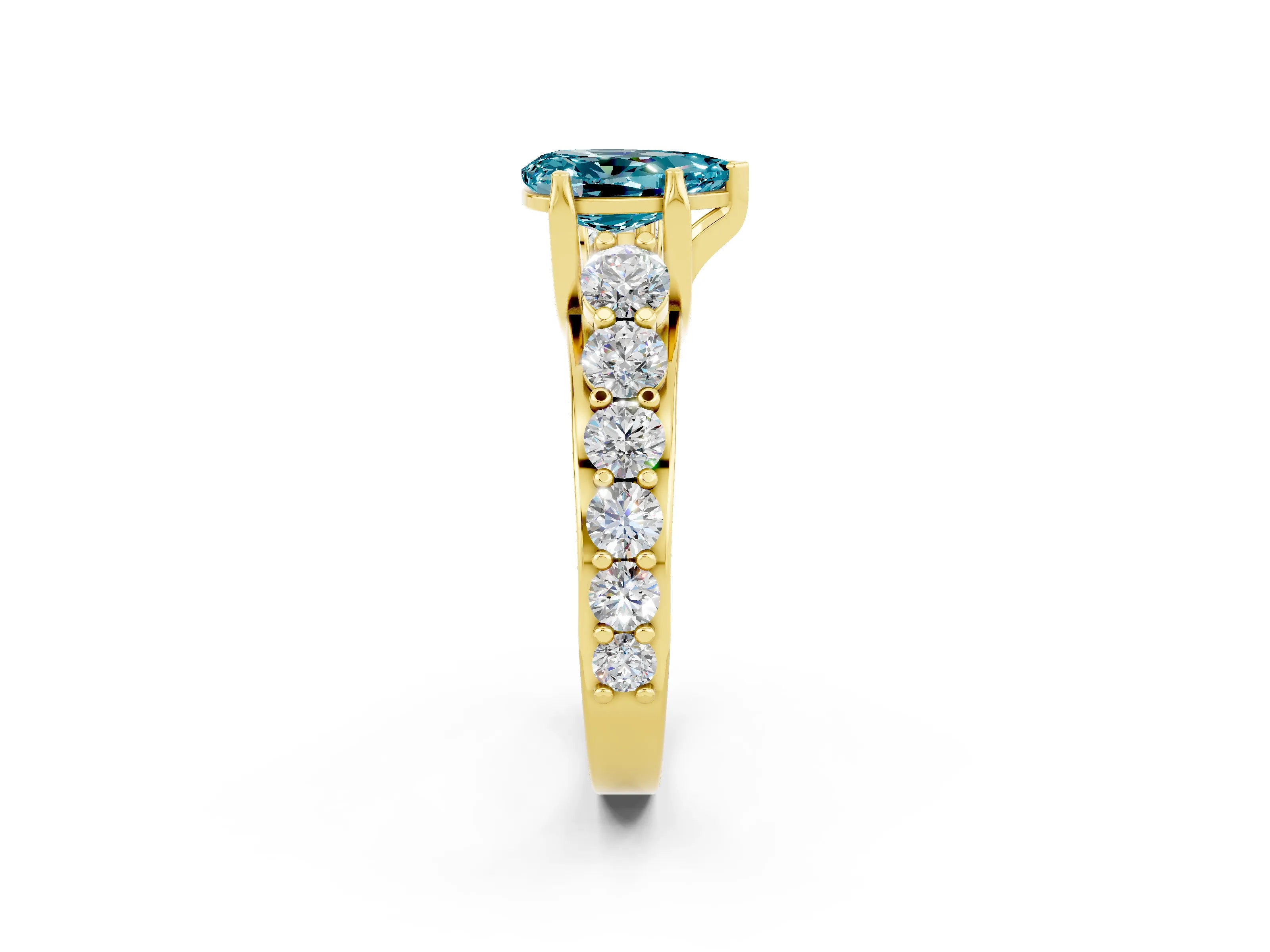 Yellow gold Pear Cut Blue Topaz Engagement Ring with Pavé Band and Four-Prong Setting_2
