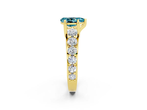 Yellow gold Pear Cut Blue Topaz Engagement Ring with Pavé Band and Four-Prong Setting