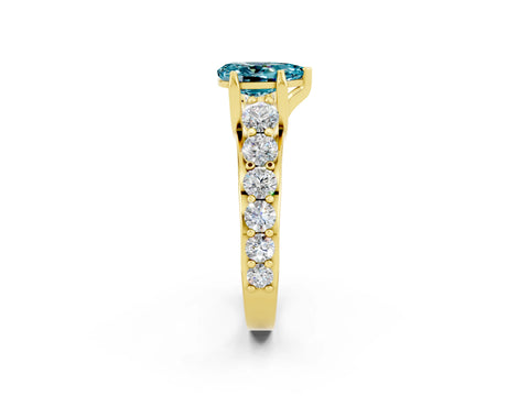 Yellow gold Pear Cut Blue Topaz Engagement Ring with Pavé Band and Four-Prong Setting_2