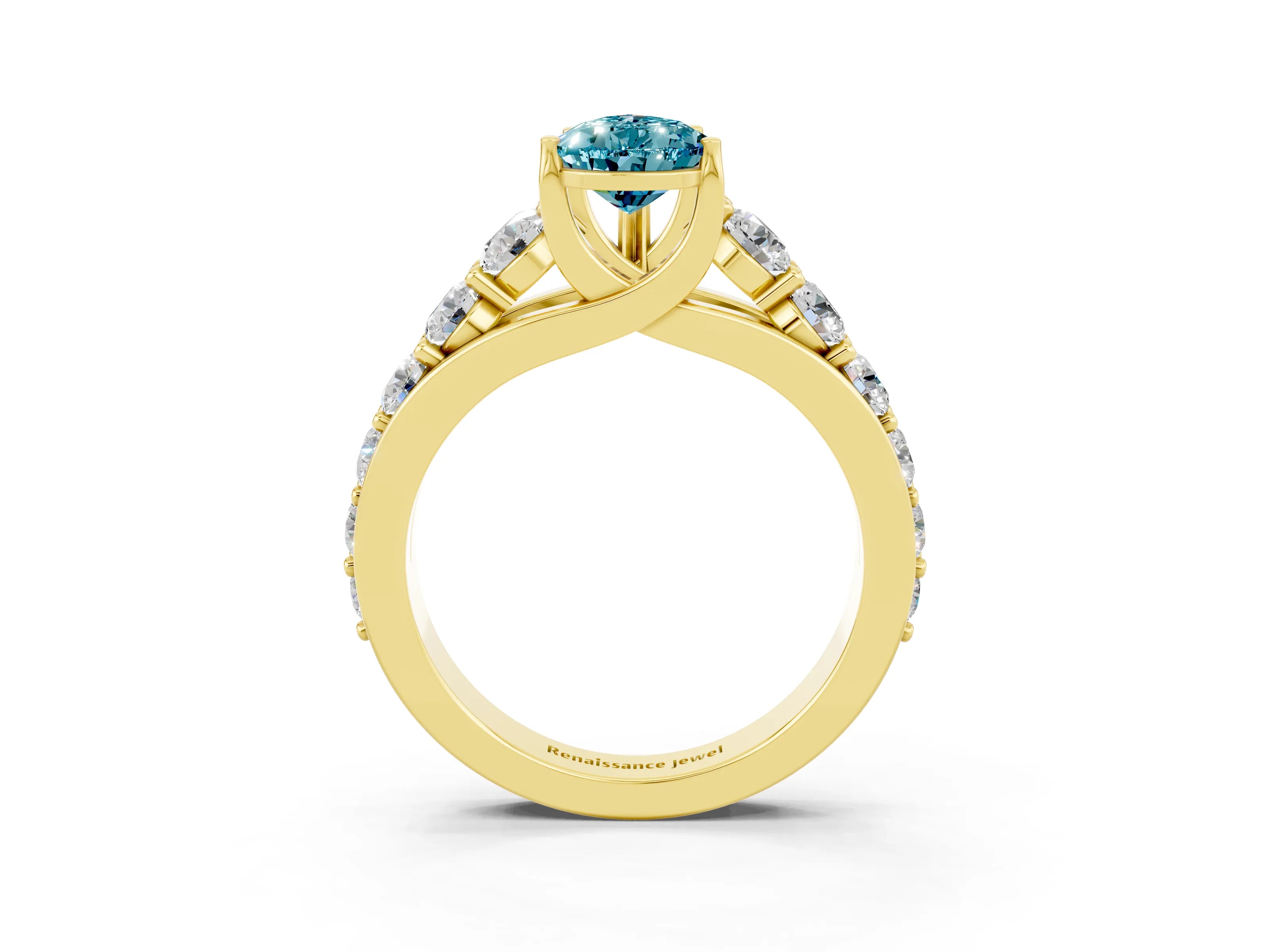 Yellow gold Pear Cut Blue Topaz Engagement Ring with Pavé Band and Four-Prong Setting_3