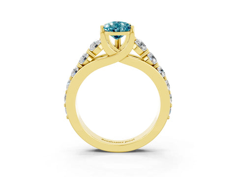 Yellow gold Pear Cut Blue Topaz Engagement Ring with Pavé Band and Four-Prong Setting_3