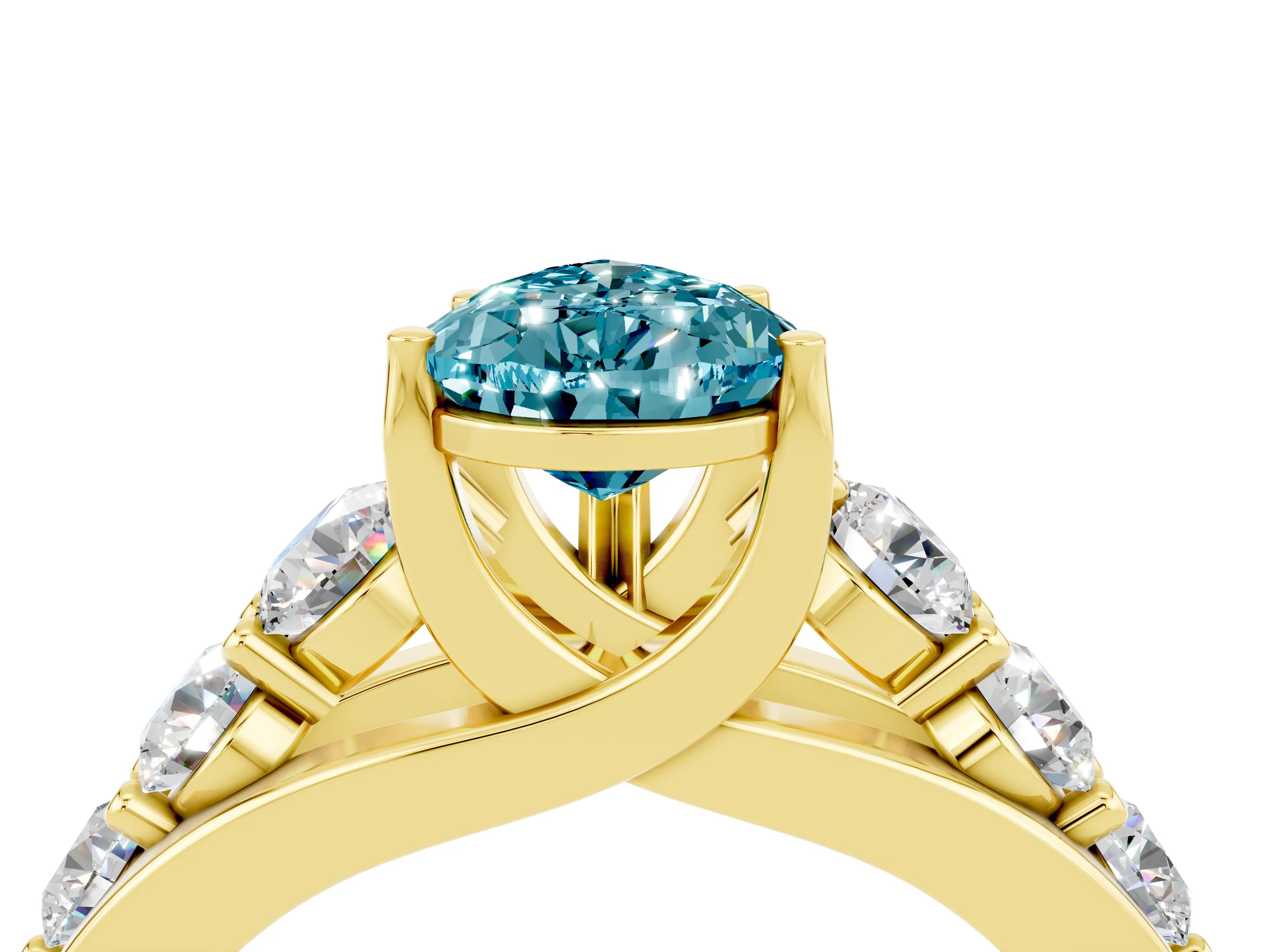 Yellow gold Pear Cut Blue Topaz Engagement Ring with Pavé Band and Four-Prong Setting_4