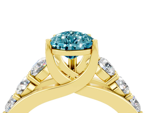 Yellow gold Pear Cut Blue Topaz Engagement Ring with Pavé Band and Four-Prong Setting_4