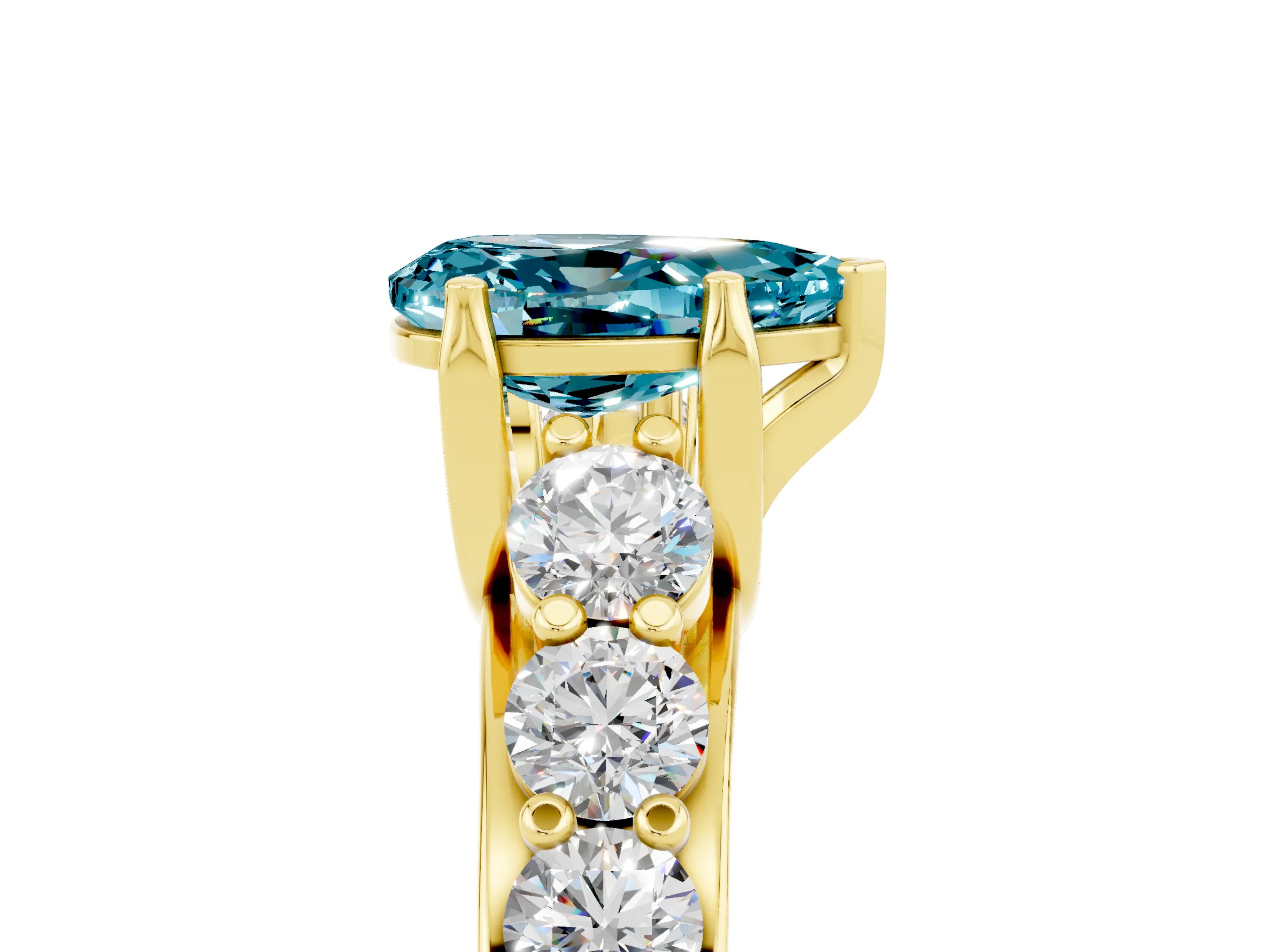 Yellow gold Pear Cut Blue Topaz Engagement Ring with Pavé Band and Four-Prong Setting_5