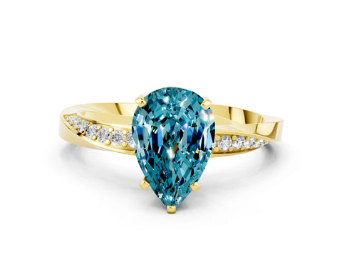 Yellow gold Pear Cut Blue Topaz Engagement Ring with Side Stone Accents and Four-Prong Setting_27