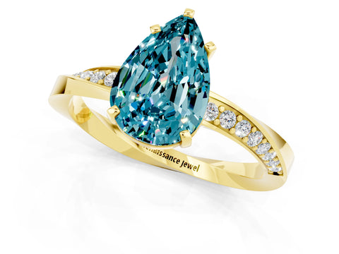 Yellow gold Pear Cut Blue Topaz Engagement Ring with Side Stone Accents and Four-Prong Setting_28
