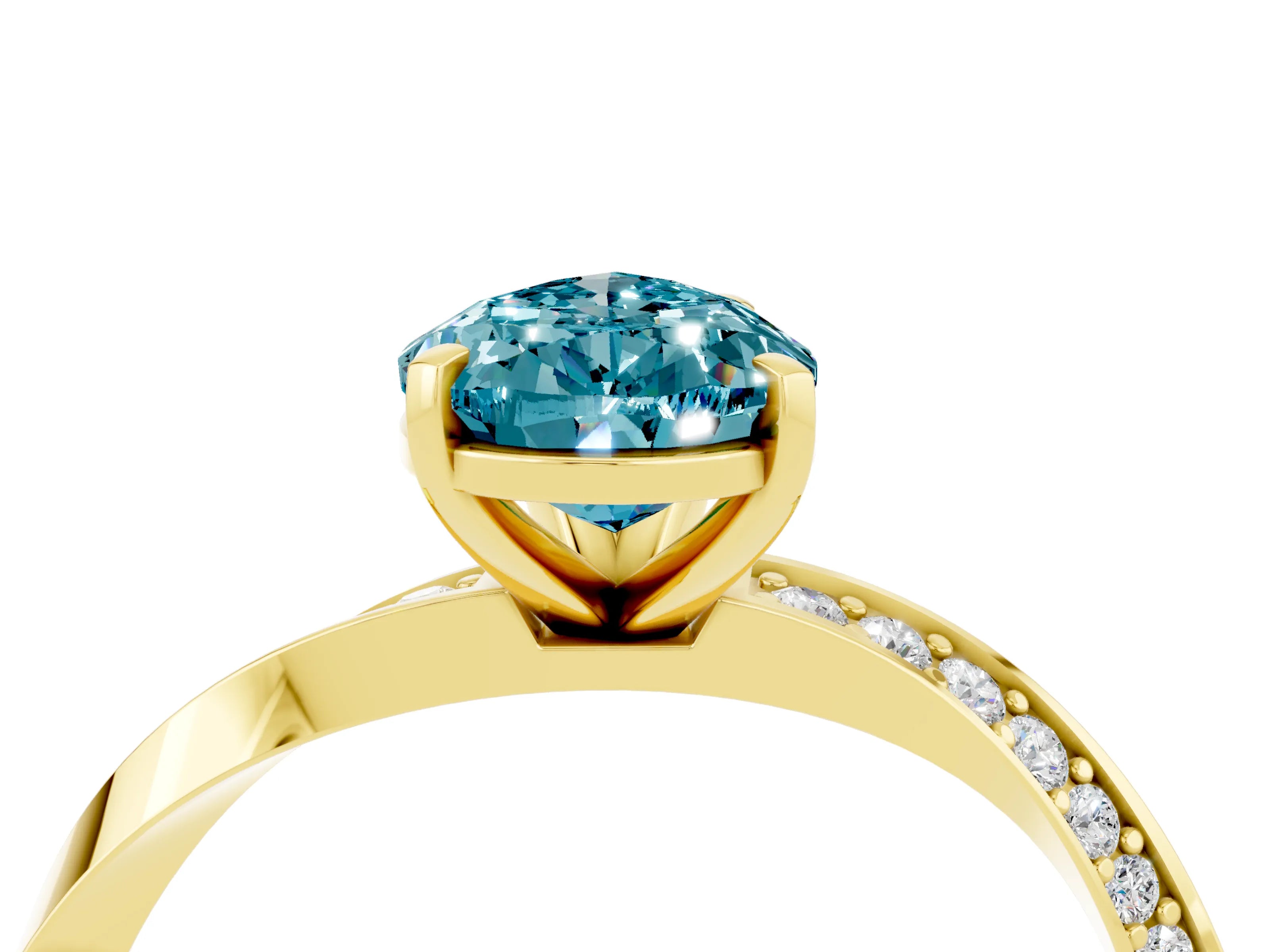 Yellow gold Pear Cut Blue Topaz Engagement Ring with Side Stone Accents and Four-Prong Setting_31