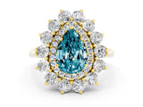 Yellow gold Pear Cut Blue Topaz Floral Double Halo Engagement Ring with Prong Setting_48