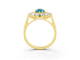 Yellow gold Pear Cut Blue Topaz Floral Double Halo Engagement Ring with Prong Setting_51