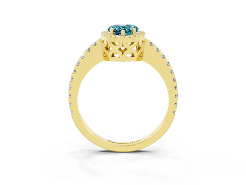 Yellow gold Pear Cut Blue Topaz Halo Engagement Ring with Pavé Band and Prong Setting_15