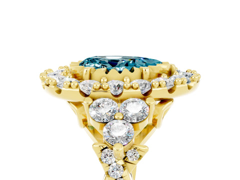 Yellow gold Pear Cut Blue Topaz Halo Ring with Pavé Band and Four-Prong Setting_17