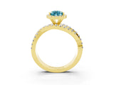Yellow gold Pear Cut Blue Topaz Halo Ring with Round Split Shank and Prong Setting_51