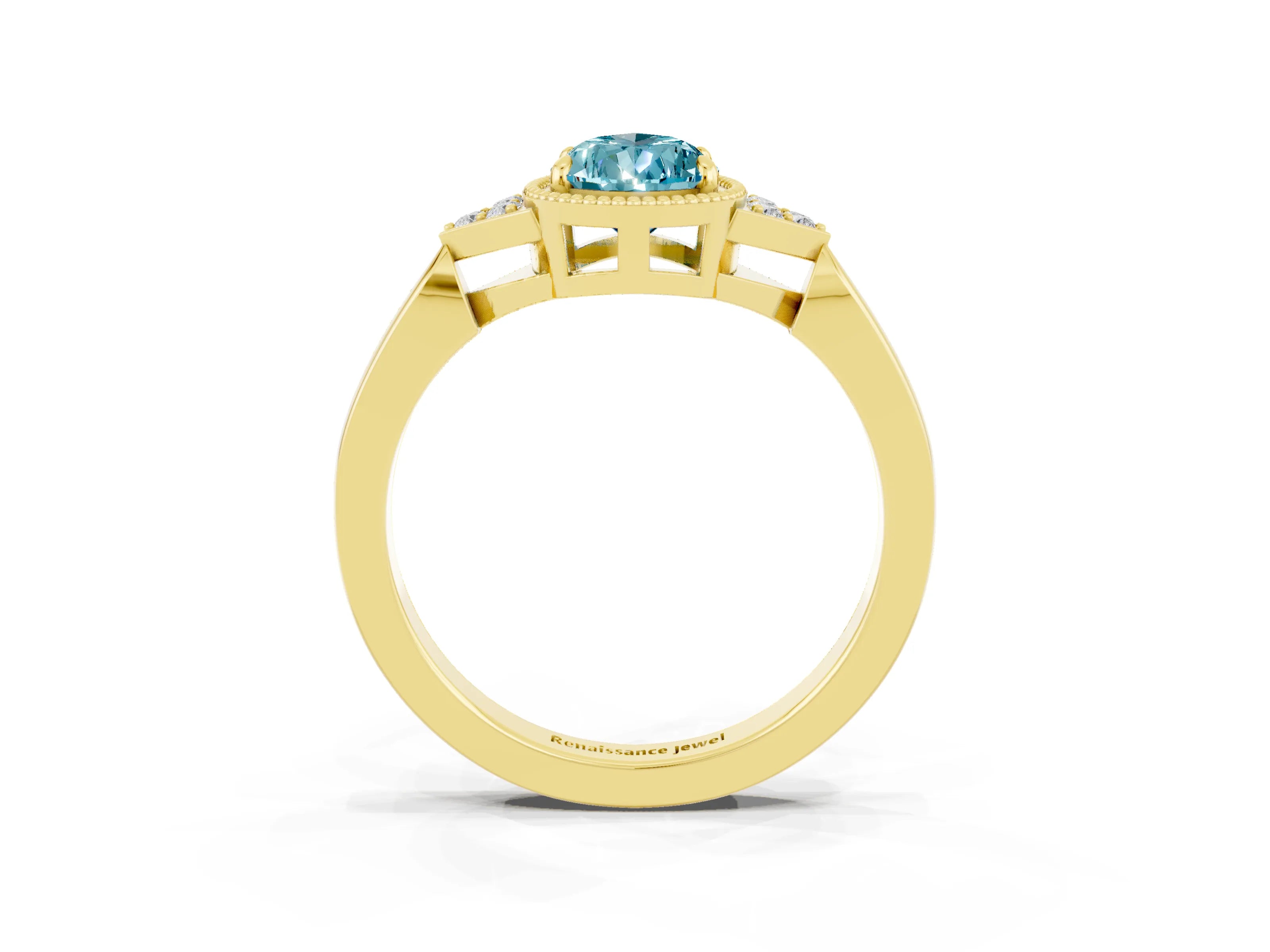 Yellow gold Pear Cut Blue Topaz Halo Ring with Tapered Band and Four-Prong Setting_3