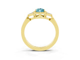 Yellow gold Pear Cut Blue Topaz Halo Ring with Tapered Band and Four-Prong Setting_3