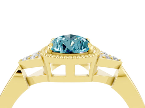 Yellow gold Pear Cut Blue Topaz Halo Ring with Tapered Band and Four-Prong Setting_4