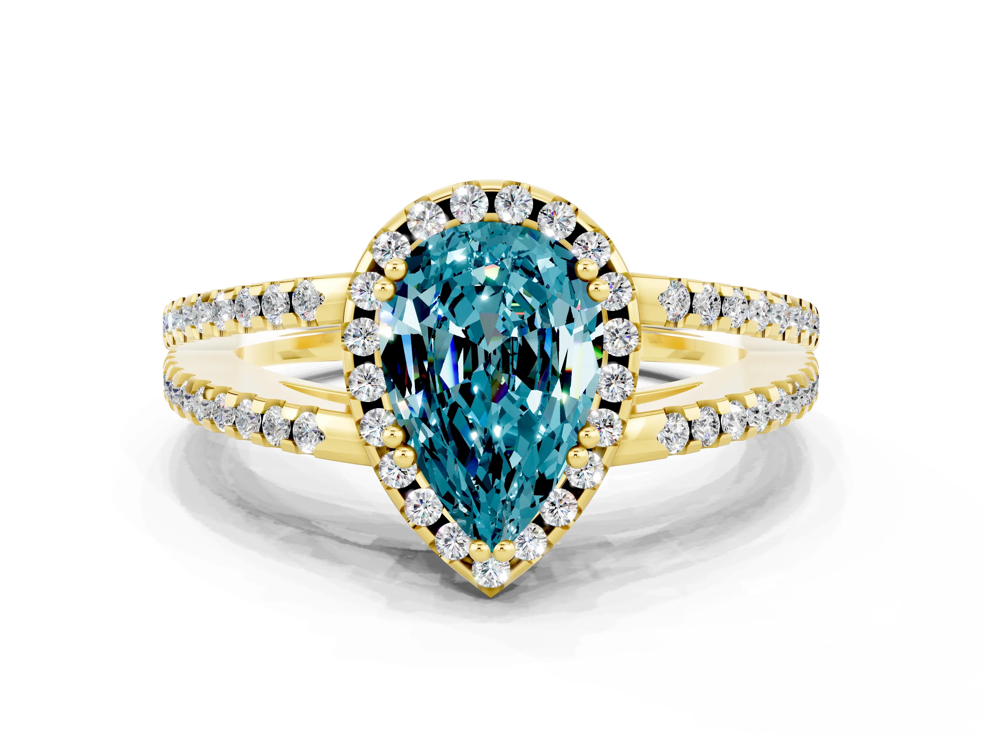 Yellow gold Pear Cut Blue Topaz Halo Split Shank Engagement Ring_12