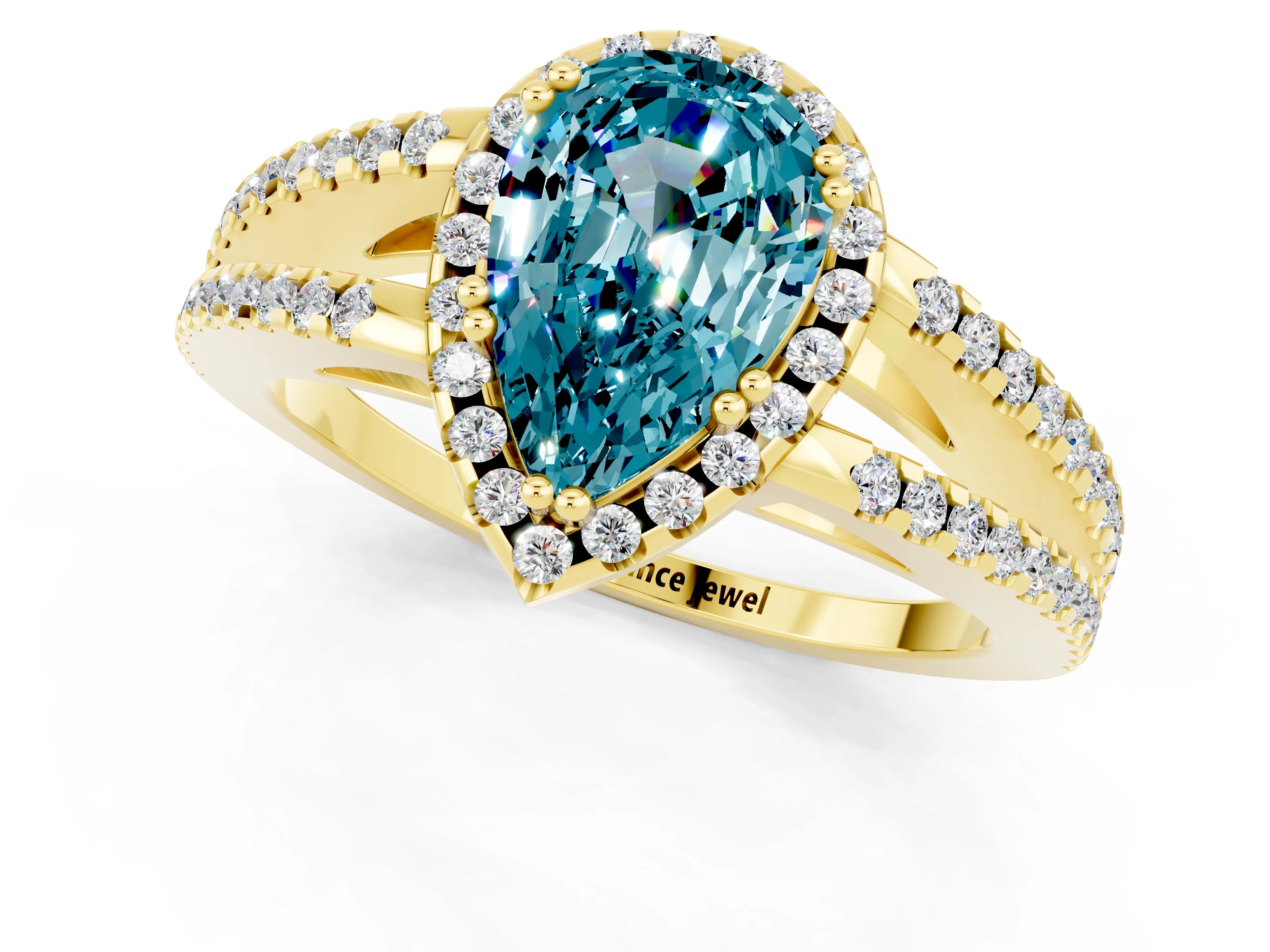 Yellow gold Pear Cut Blue Topaz Halo Split Shank Engagement Ring_13