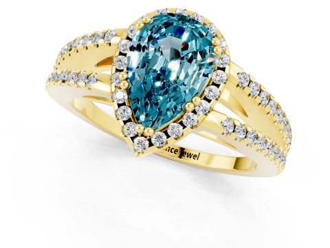 Yellow gold Pear Cut Blue Topaz Halo Split Shank Engagement Ring_13