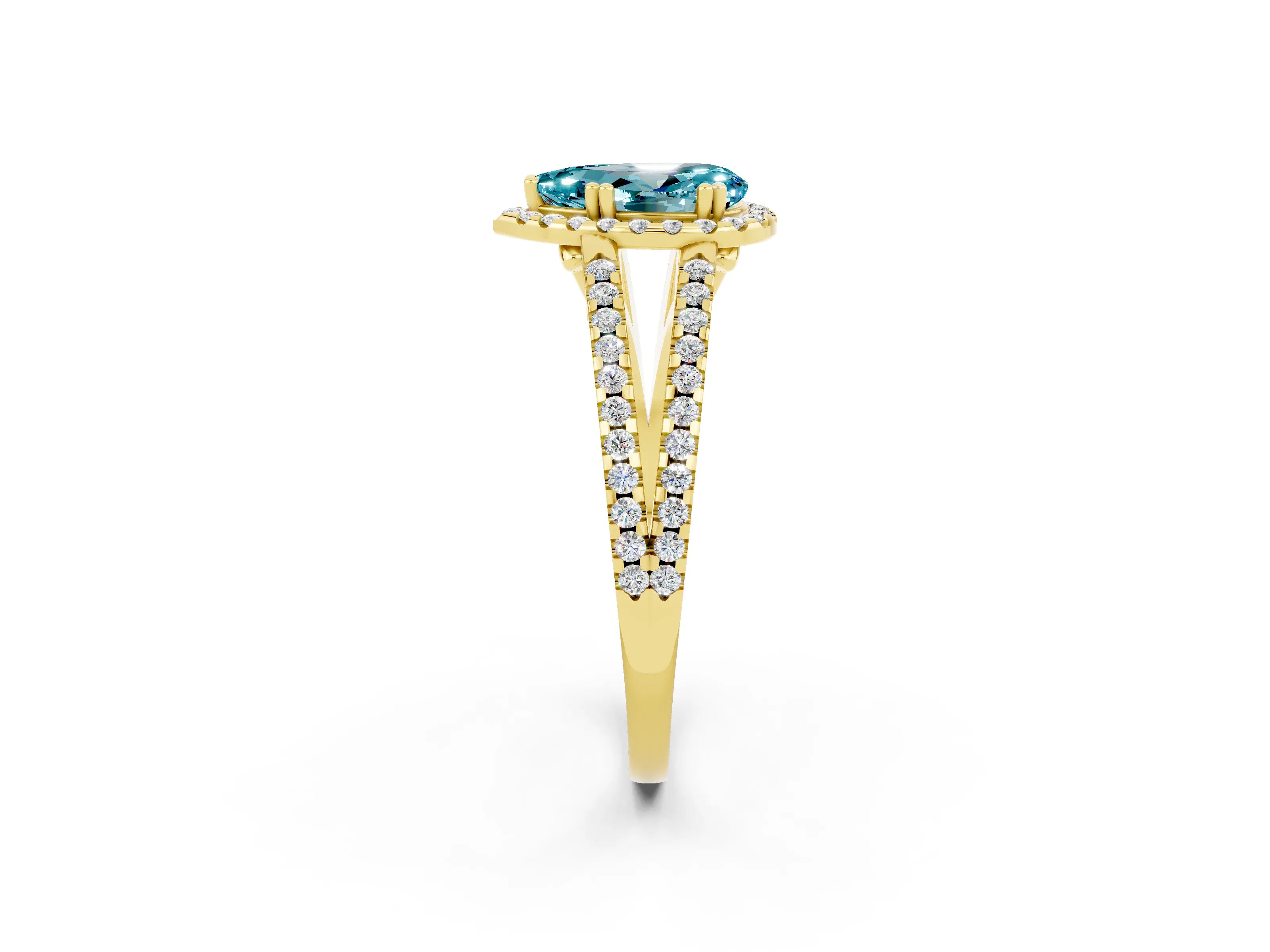 Yellow gold Pear Cut Blue Topaz Halo Split Shank Engagement Ring_14