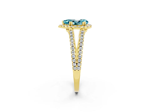 Yellow gold Pear Cut Blue Topaz Halo Split Shank Engagement Ring_14