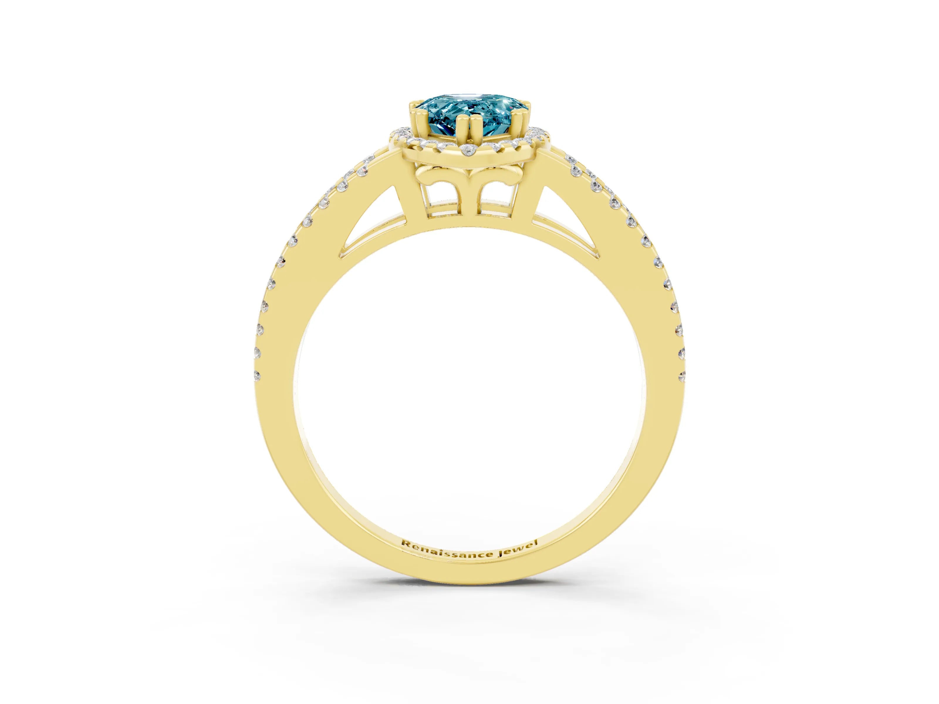 Yellow gold Pear Cut Blue Topaz Halo Split Shank Engagement Ring_15