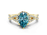 Yellow gold Pear Cut Blue Topaz  Halo Twist Band Solitaire Prong Setting Ring_36