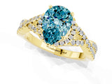 Yellow gold Pear Cut Blue Topaz  Halo Twist Band Solitaire Prong Setting Ring_37