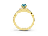 Yellow gold Pear Cut Blue Topaz  Halo Twist Band Solitaire Prong Setting Ring_39