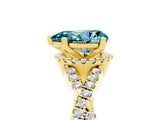 Yellow gold Pear Cut Blue Topaz  Halo Twist Band Solitaire Prong Setting Ring_41