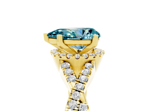 Yellow gold Pear Cut Blue Topaz Halo Twist Band Solitaire Prong Setting Ring_5