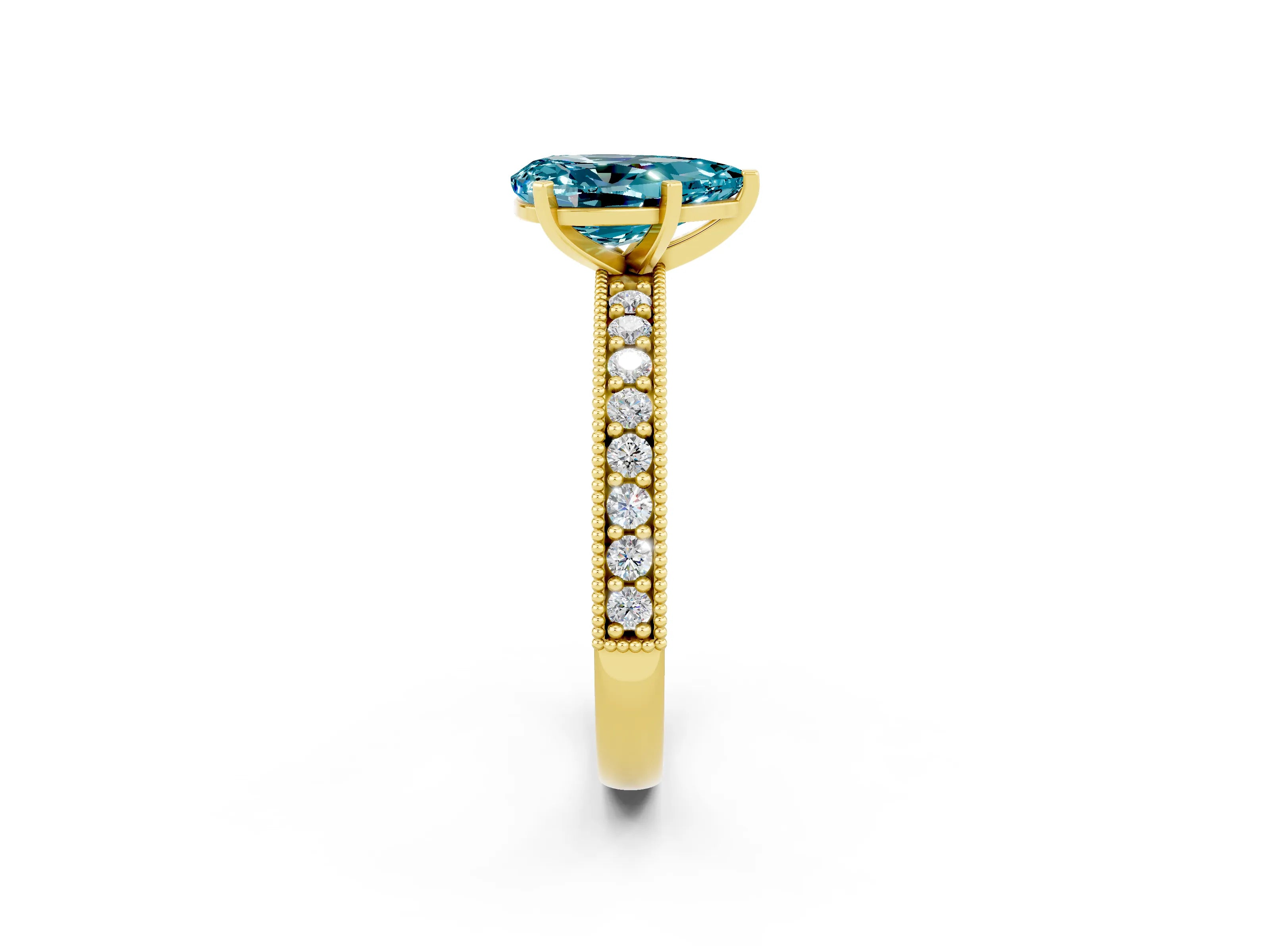 Yellow gold Pear Cut Blue Topaz Milgrain Pavé Engagement Ring with Four-Prong Setting_2