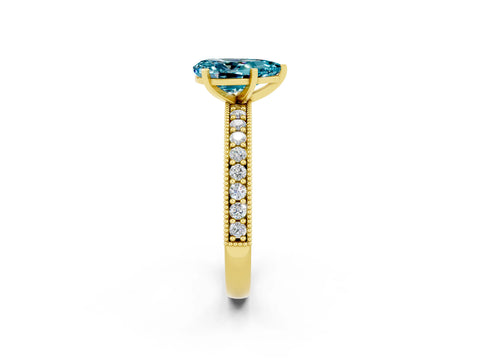 Yellow gold Pear Cut Blue Topaz Milgrain Pavé Engagement Ring with Four-Prong Setting_2