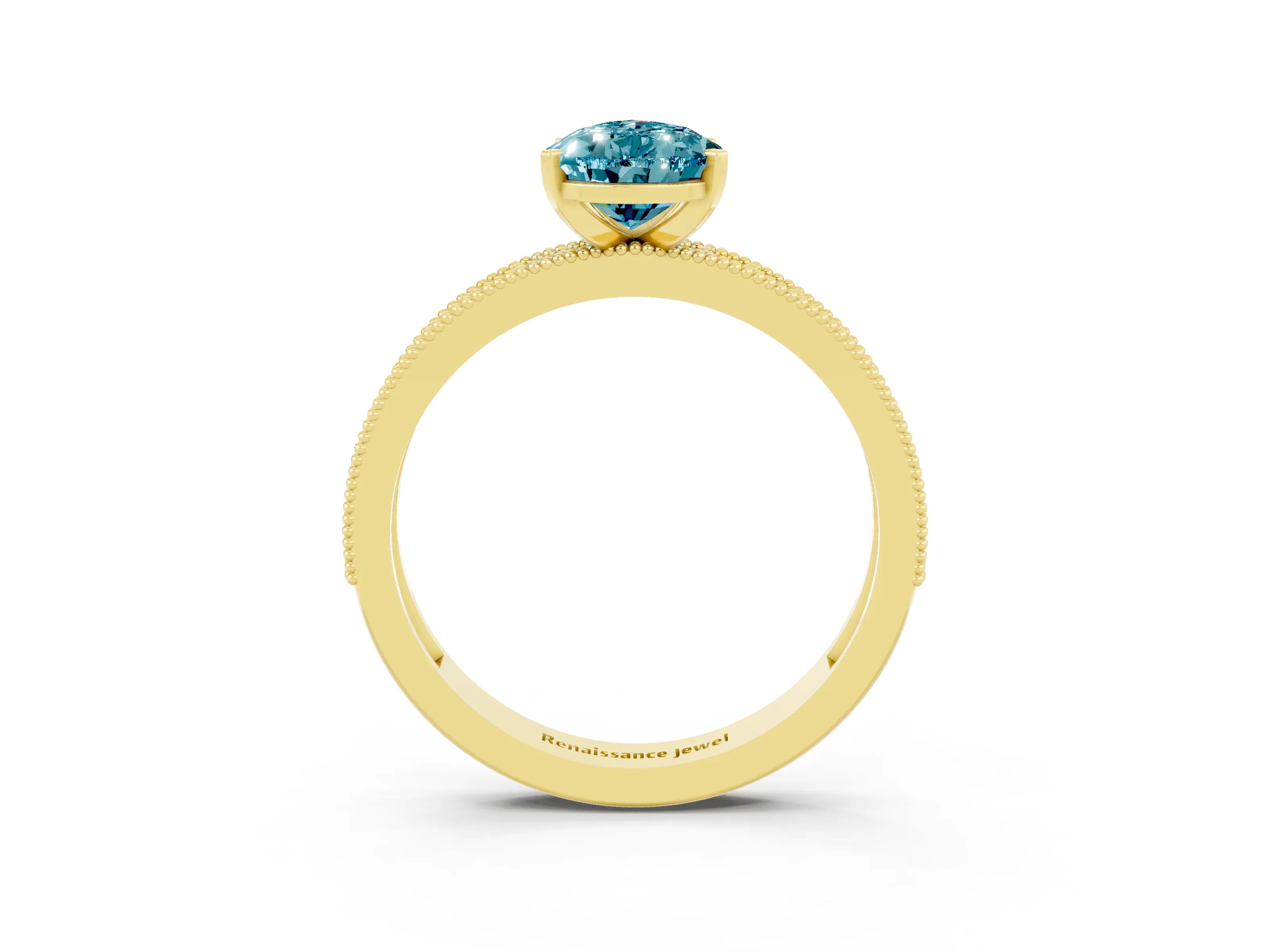 Yellow gold Pear Cut Blue Topaz Milgrain Pavé Engagement Ring with Four-Prong Setting_3
