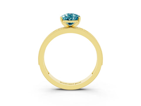 Yellow gold Pear Cut Blue Topaz Milgrain Pavé Engagement Ring with Four-Prong Setting_3