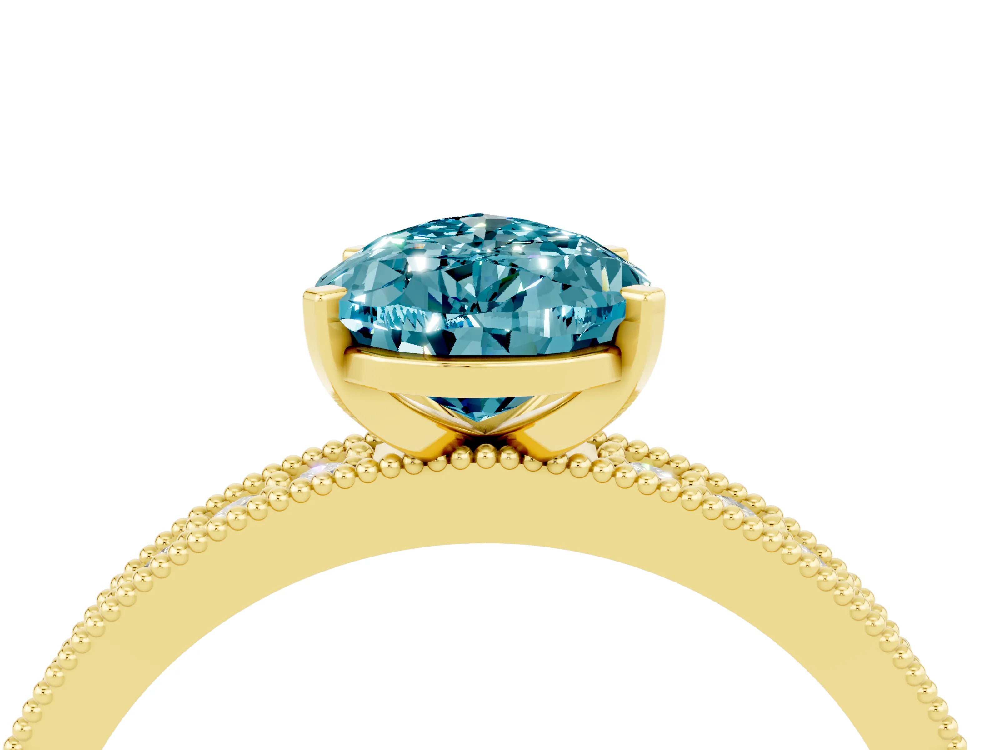 Yellow gold Pear Cut Blue Topaz Milgrain Pavé Engagement Ring with Four-Prong Setting_4