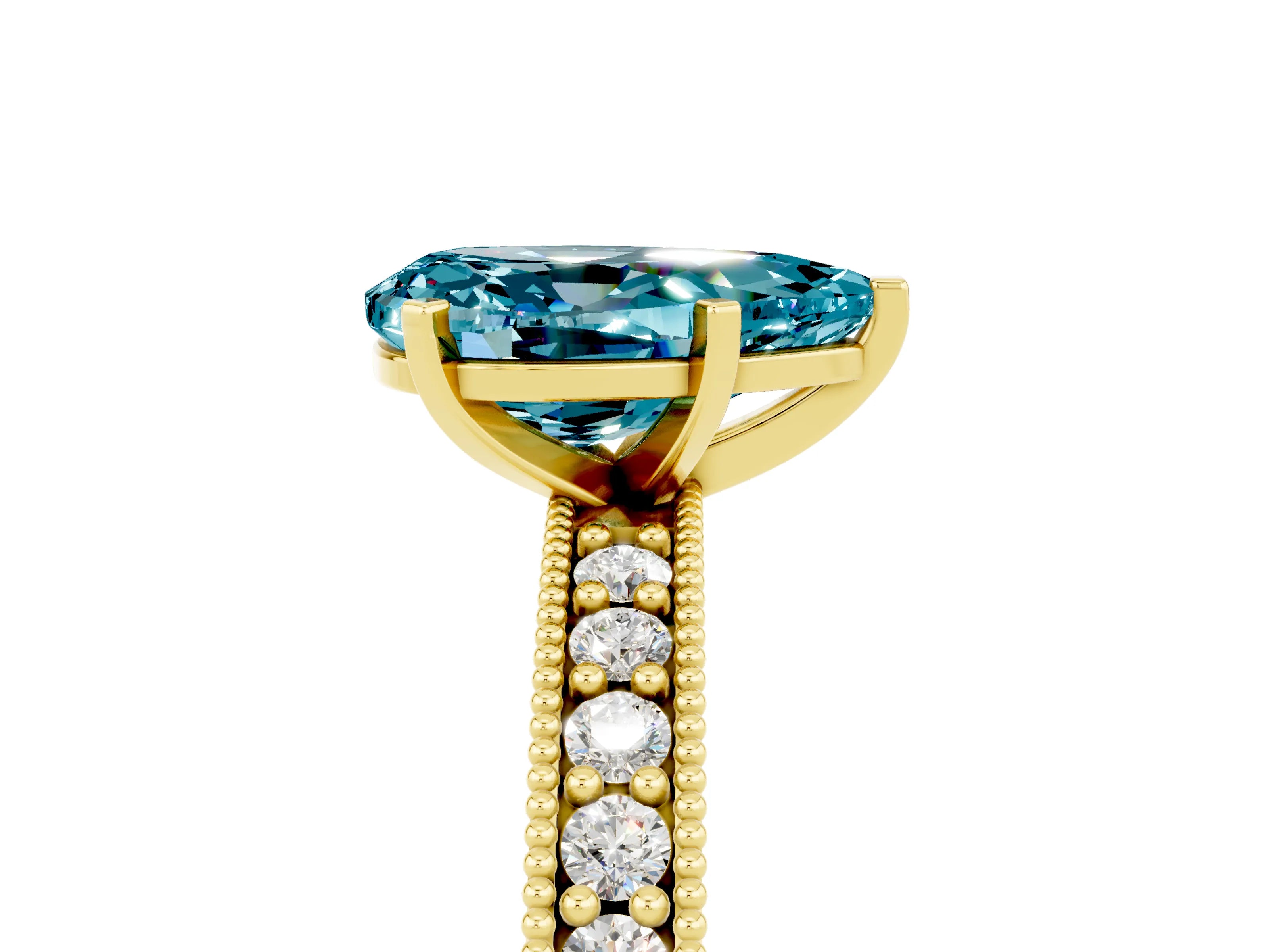Yellow gold Pear Cut Blue Topaz Milgrain Pavé Engagement Ring with Four-Prong Setting_5
