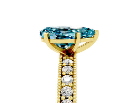 Yellow gold Pear Cut Blue Topaz Milgrain Pavé Engagement Ring with Four-Prong Setting_5