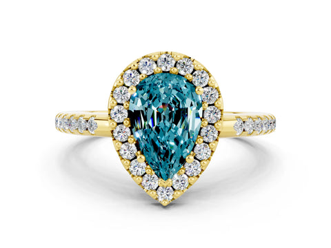 Yellow gold Pear Cut Blue Topaz Pavé Halo Ring with Four-Prong Setting_12