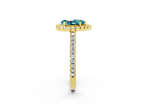 Yellow gold Pear Cut Blue Topaz Pavé Halo Ring with Four-Prong Setting_14