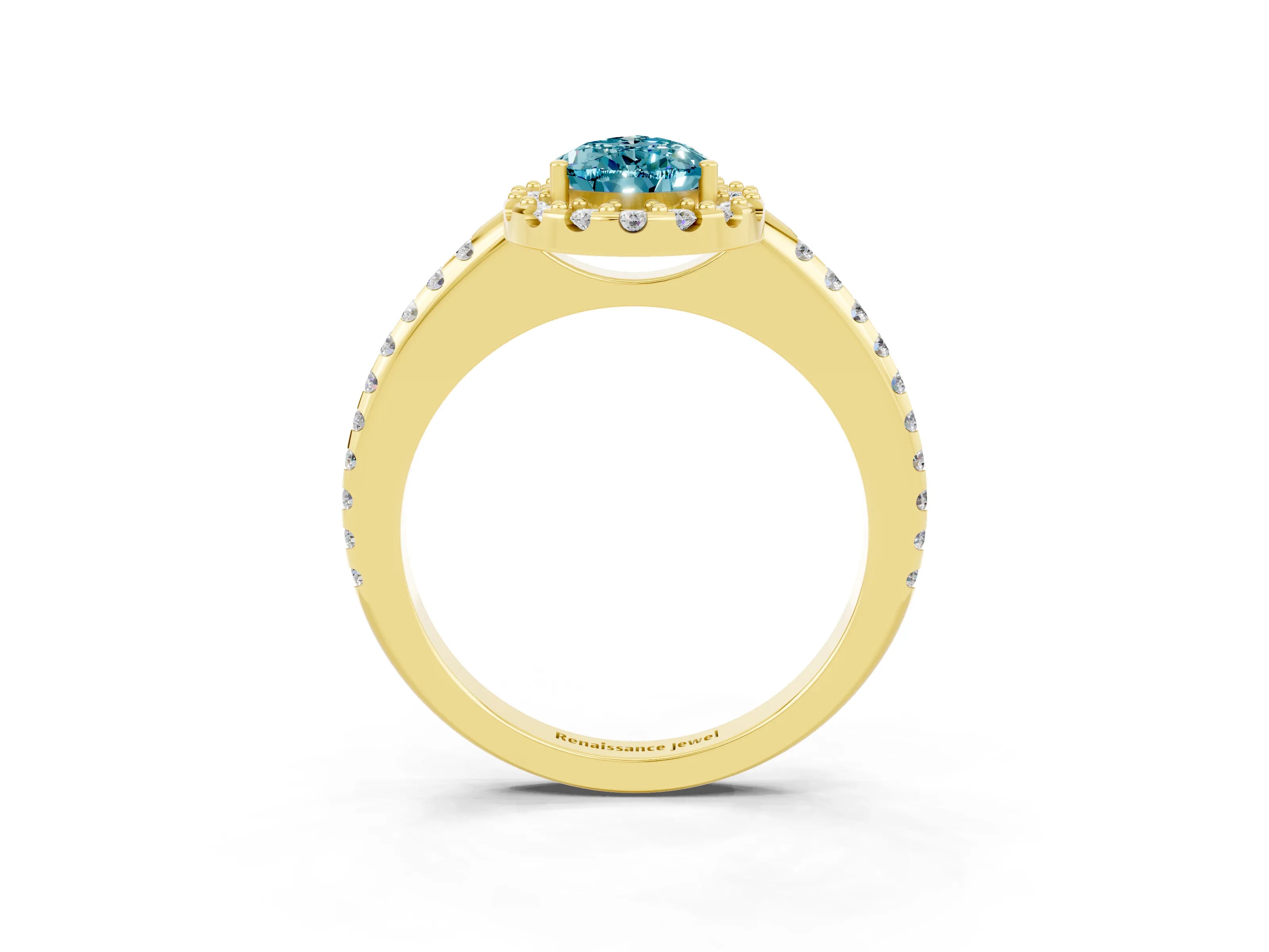 Yellow gold Pear Cut Blue Topaz Pavé Halo Ring with Four-Prong Setting_15