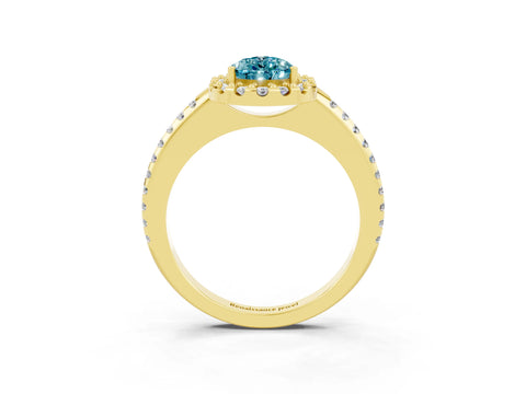 Yellow gold Pear Cut Blue Topaz Pavé Halo Ring with Four-Prong Setting_15
