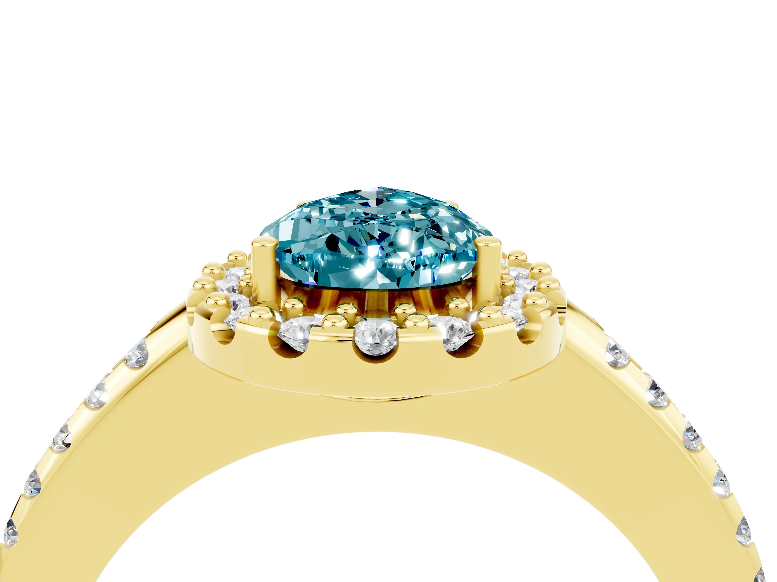 Yellow gold Pear Cut Blue Topaz Pavé Halo Ring with Four-Prong Setting_16