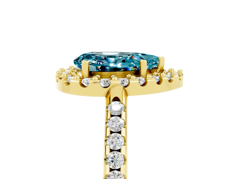 Yellow gold Pear Cut Blue Topaz Pavé Halo Ring with Four-Prong Setting_17