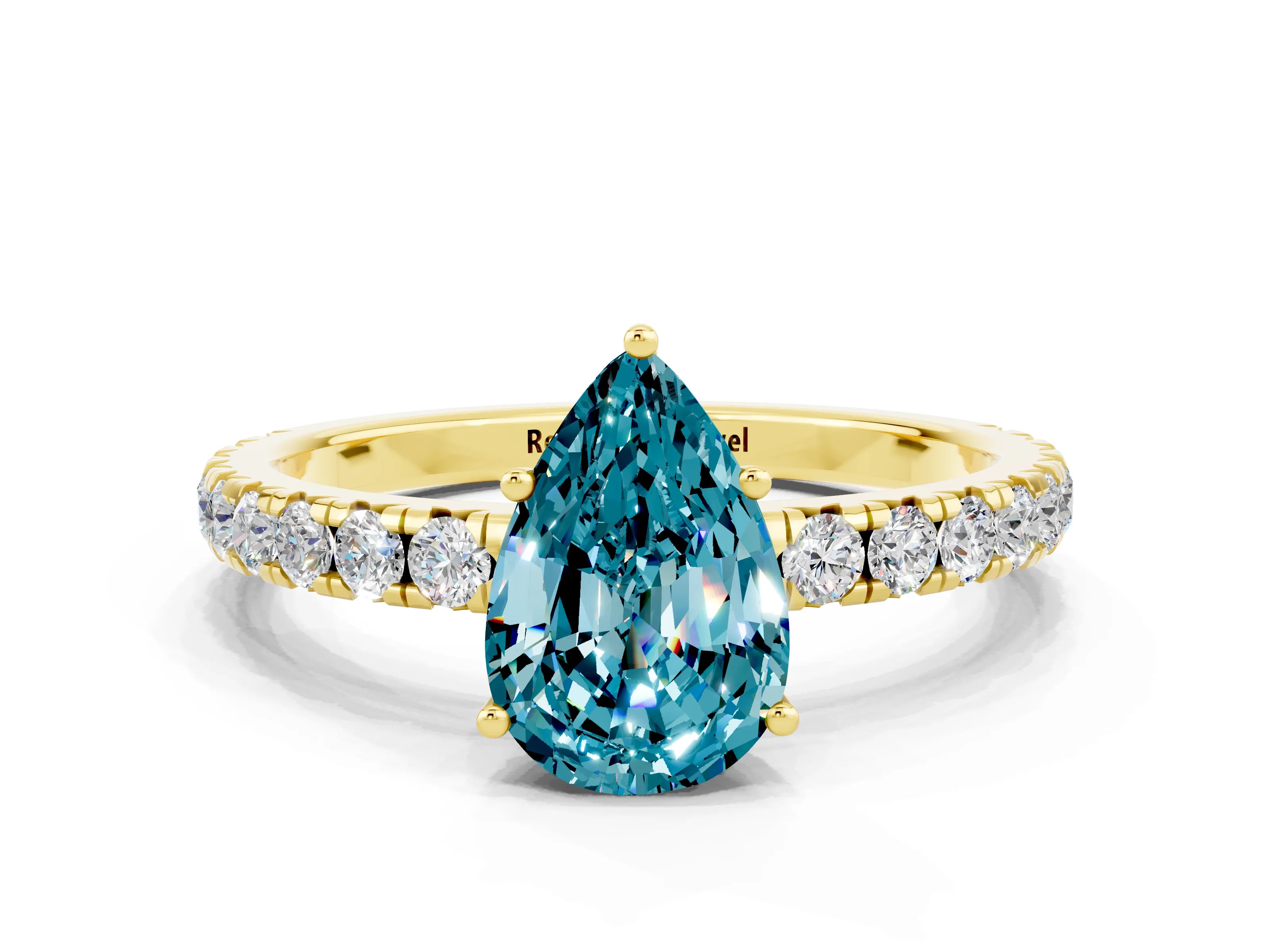 Yellow gold Pear Cut Blue Topaz Pavé Solitaire Engagement Ring with Four-Prong Setting_12