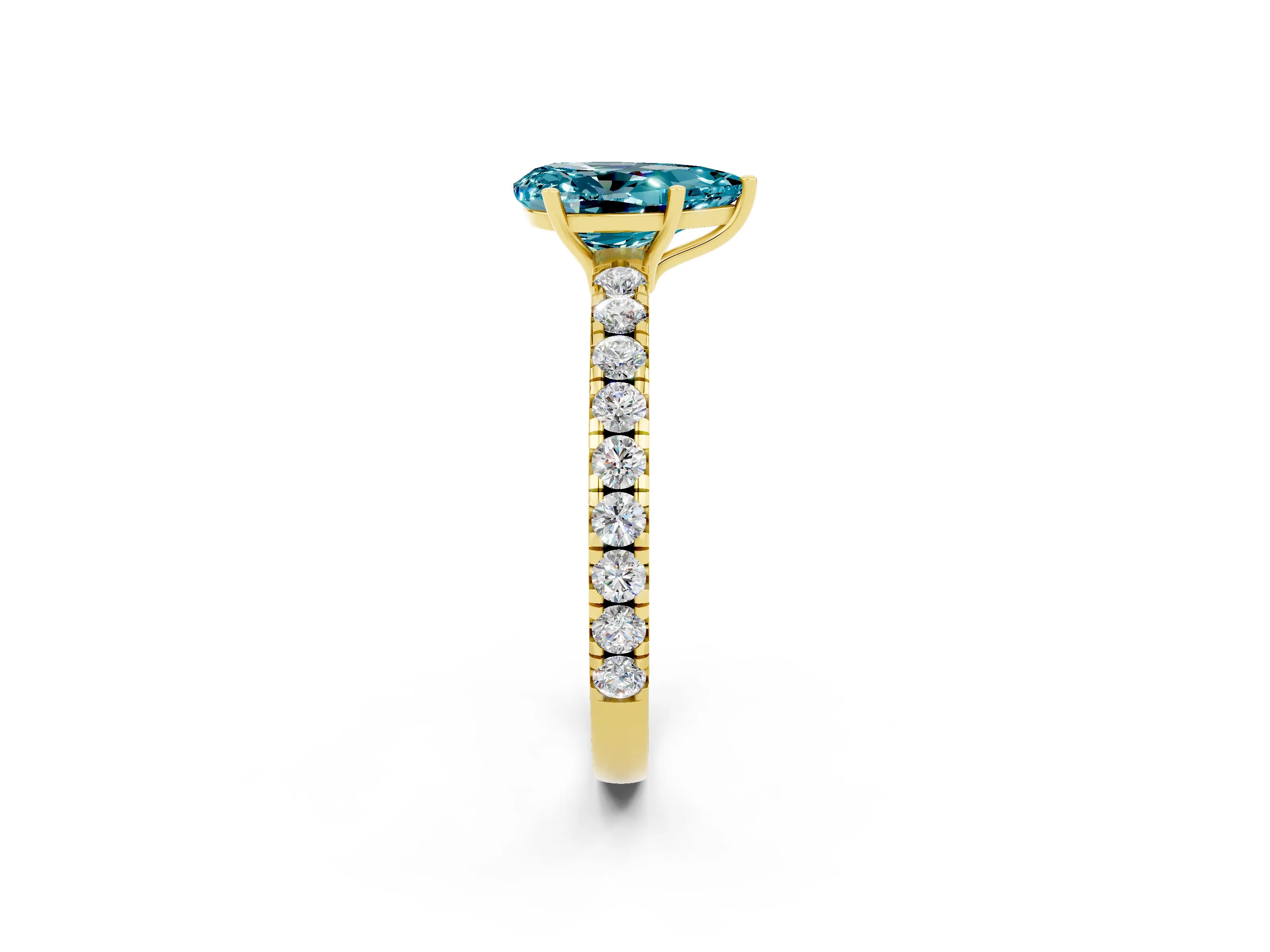 Yellow gold Pear Cut Blue Topaz Pavé Solitaire Engagement Ring with Four-Prong Setting_14