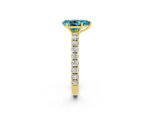 Yellow gold Pear Cut Blue Topaz Pavé Solitaire Engagement Ring with Four-Prong Setting
