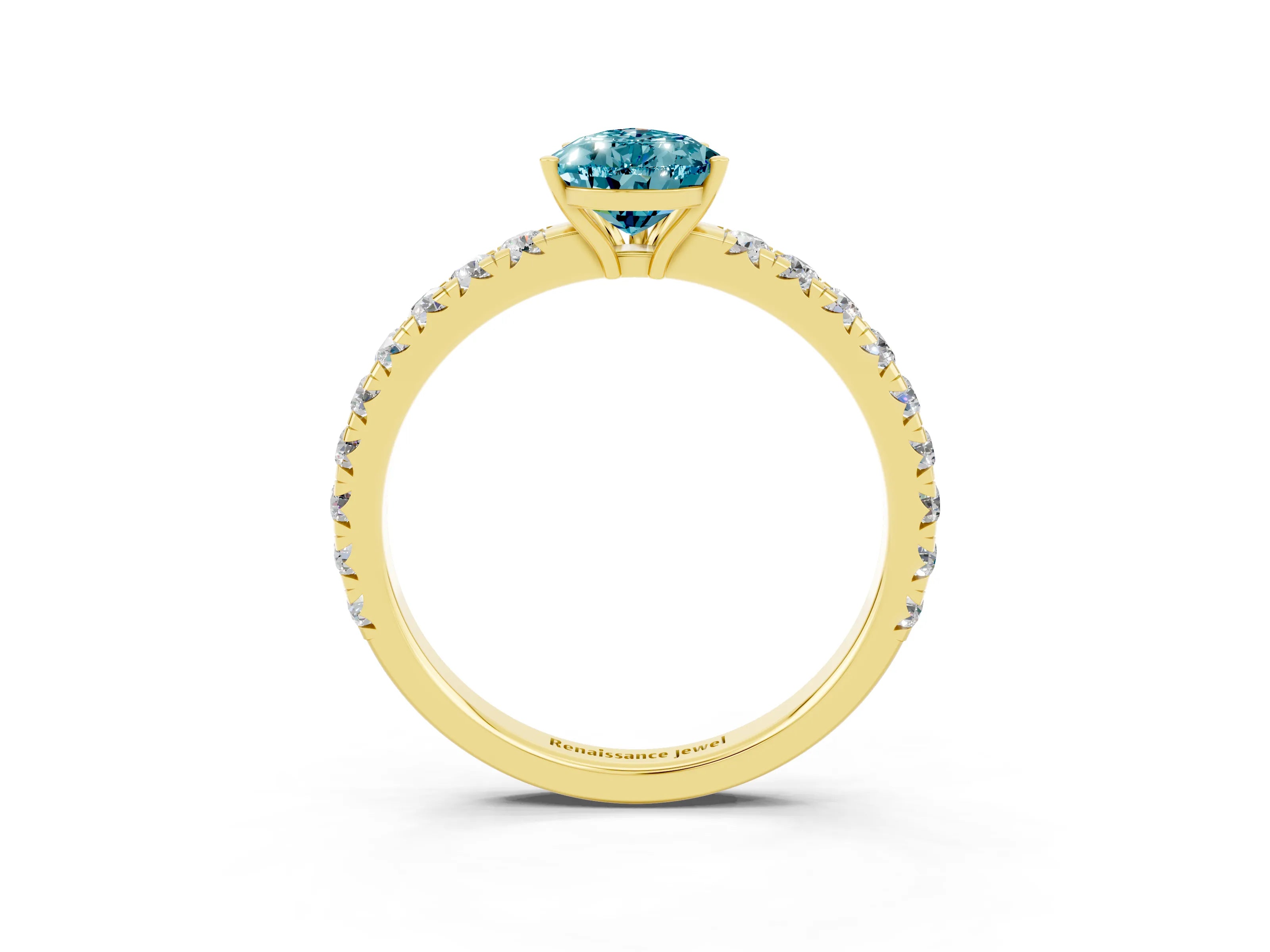 Yellow gold Pear Cut Blue Topaz Pavé Solitaire Engagement Ring with Four-Prong Setting_15