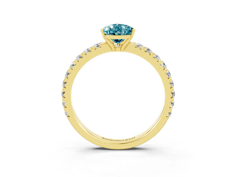 Yellow gold Pear Cut Blue Topaz Pavé Solitaire Engagement Ring with Four-Prong Setting_15